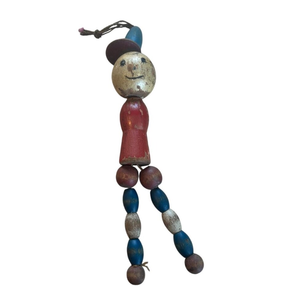Antique Tom Tinker Wooden Beaded Crib Hanging Toy Trinket